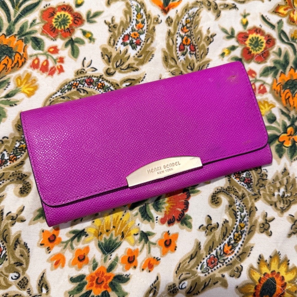 Henri Bendel West 57th Purple Saffiano Leather Continental Wallet Gold Hardware